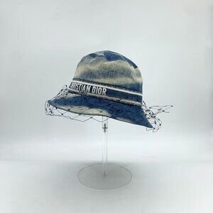 Christian Dior Tie-Dyed Cotton Fishermans Hat W/Mesh Detail Blue Logo Embroidery